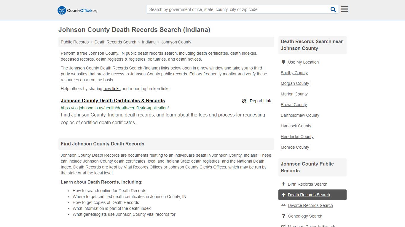 Death Records Search - Johnson County, IN (Death ...