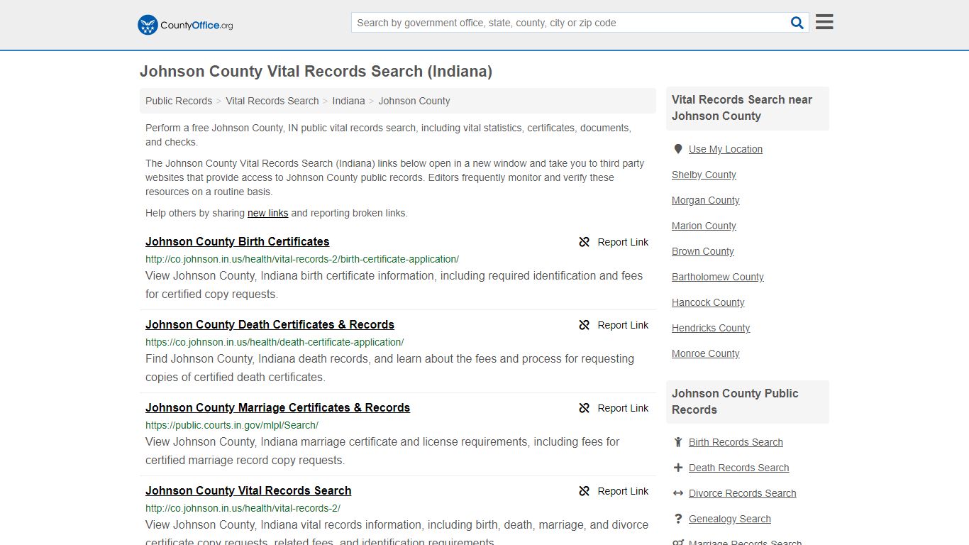 Vital Records Search - Johnson County, IN (Birth, Death ...
